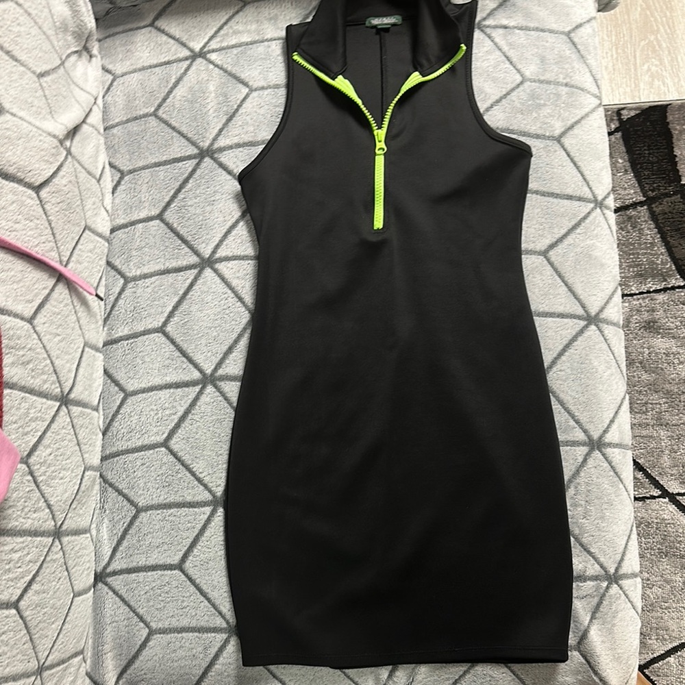 Oh Polly Black and Yellow Athletic Sheath Mini Dress